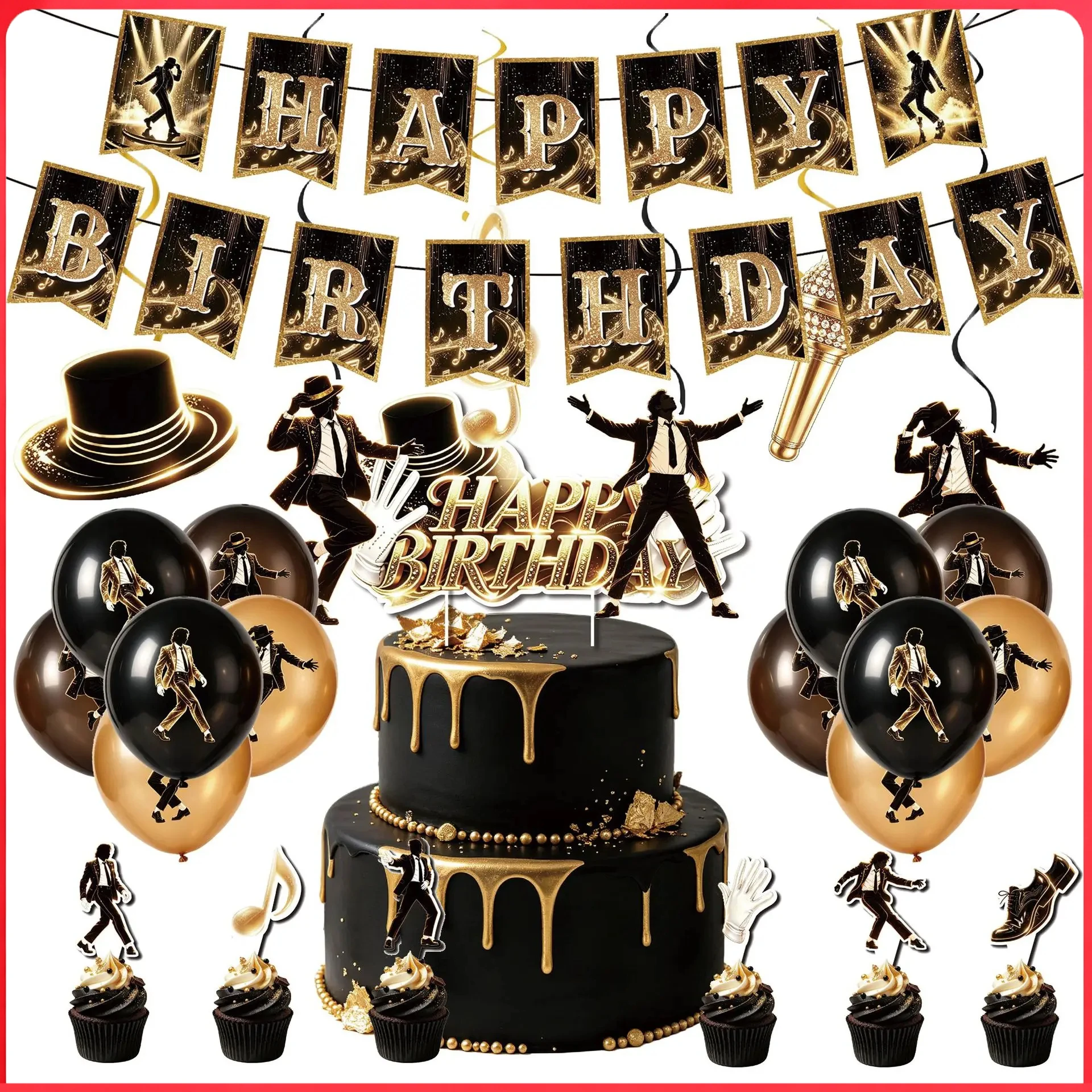 Michael Jacksons Birthday Party Decorations Fans Party Supplies Cake Topper Balloons Banner Background Birthday Supplies Party
