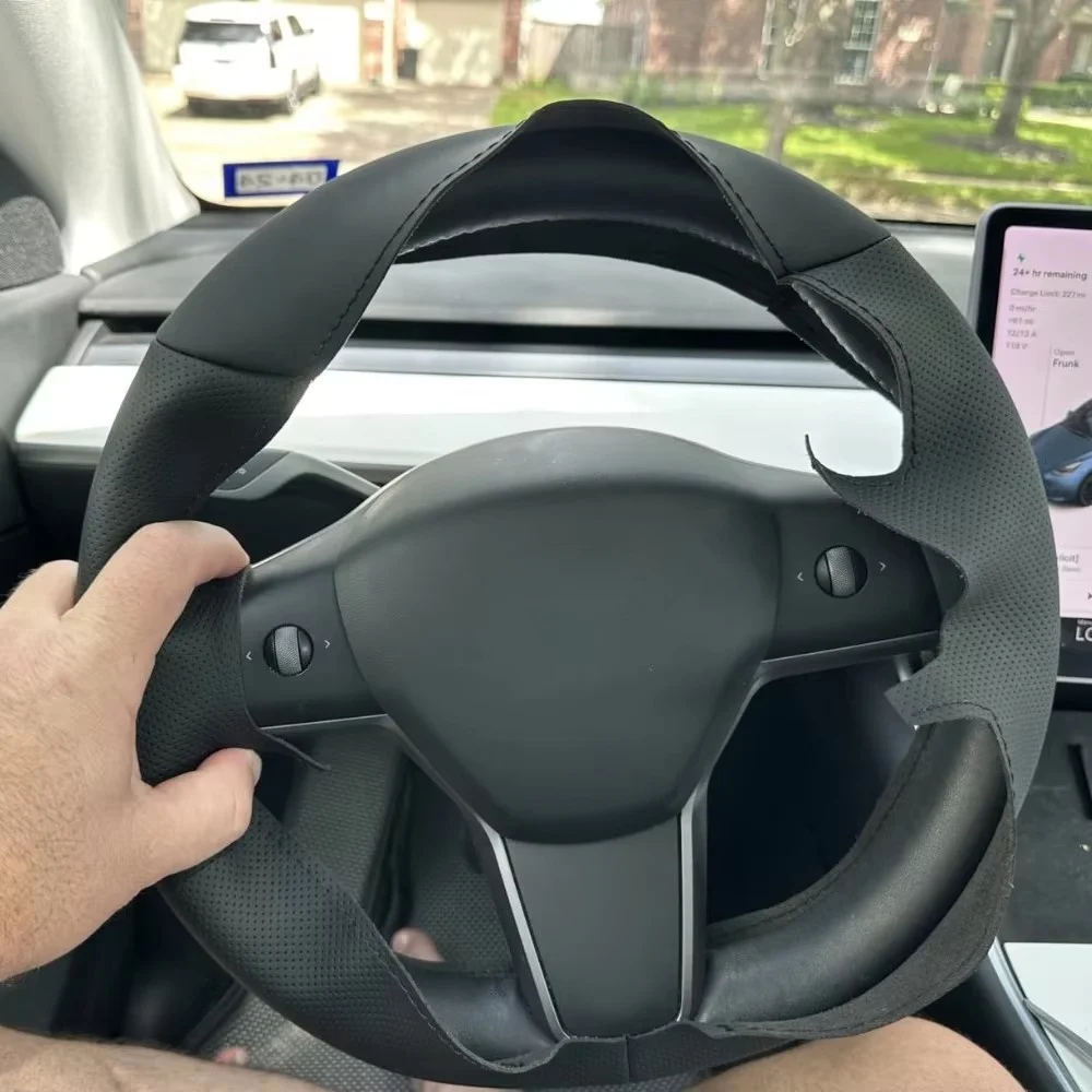 Hand Sewn Steering Wheel Cover On Wrap For Tesla Model 3 Model Y Non-Slip Breathable Microfiber Leather Car Interior Accessories