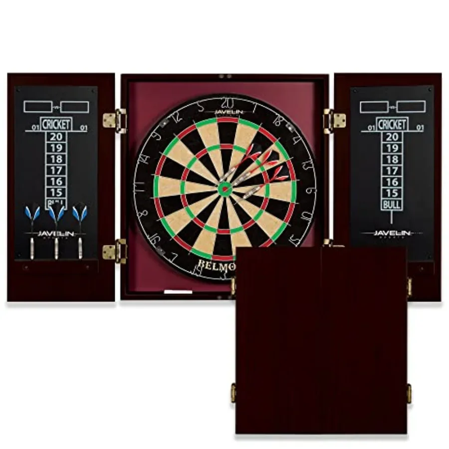 

Official Size Dart Board Cabinet Set- Easy-Assembly and Complete with 6 Deluxe Steel Tip Darts and Accessories -Premium Darts S