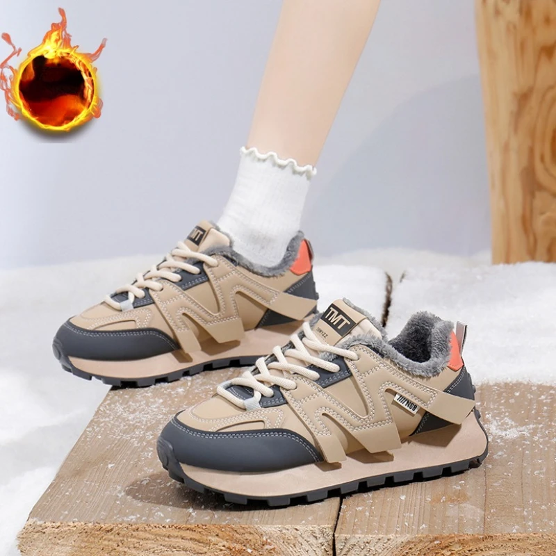 

Winter Sneakers for Women Warm Running Shoes Fashion Sports Plus Plush Skateboard Trainers Winter Footwear Zapatillas De Mujer