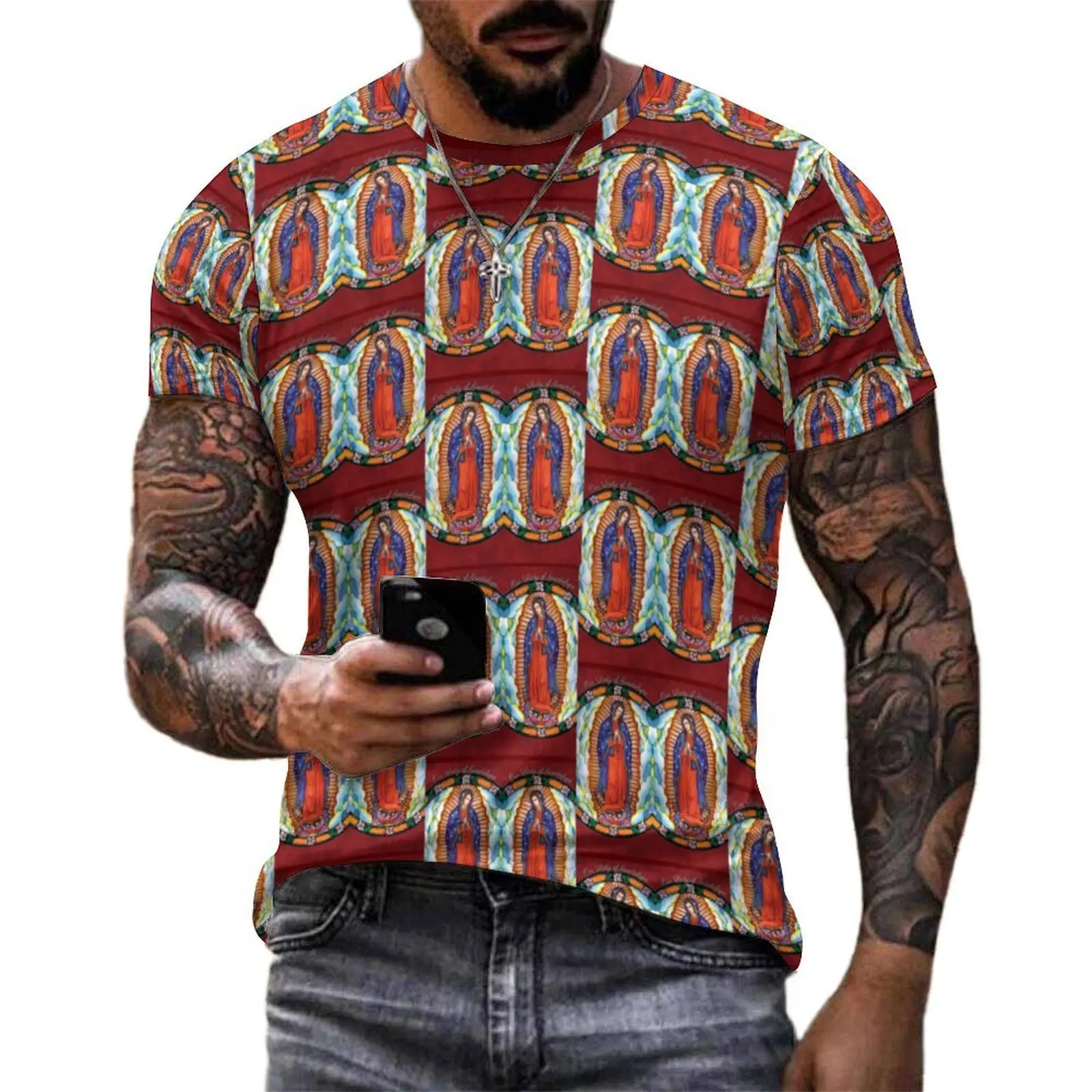 Oversized T Shirt Summer Our Lady of Guadalupe T Shirts Virgin Mary Casual Round Neck Tee Shirt Men Hippie Graphic Tees