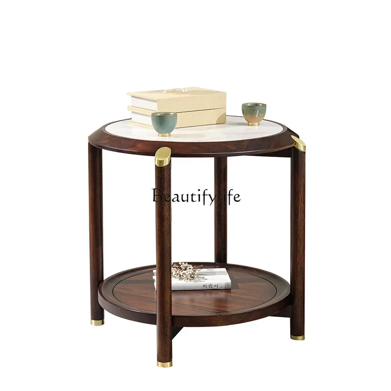 New Chinese ebony casual table modern simple living room rock slab round table light luxury