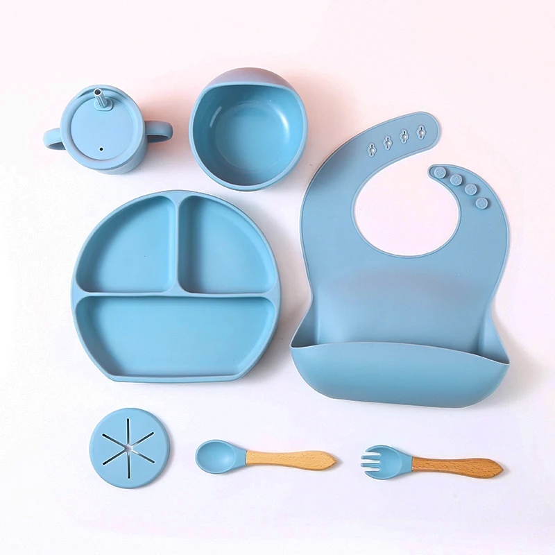 7 PCS Set Baby Soft Silicone Sucker Bowl Tableware for Kids Waterproof Suction Bowl With Spoon Children Dishes BPA Free