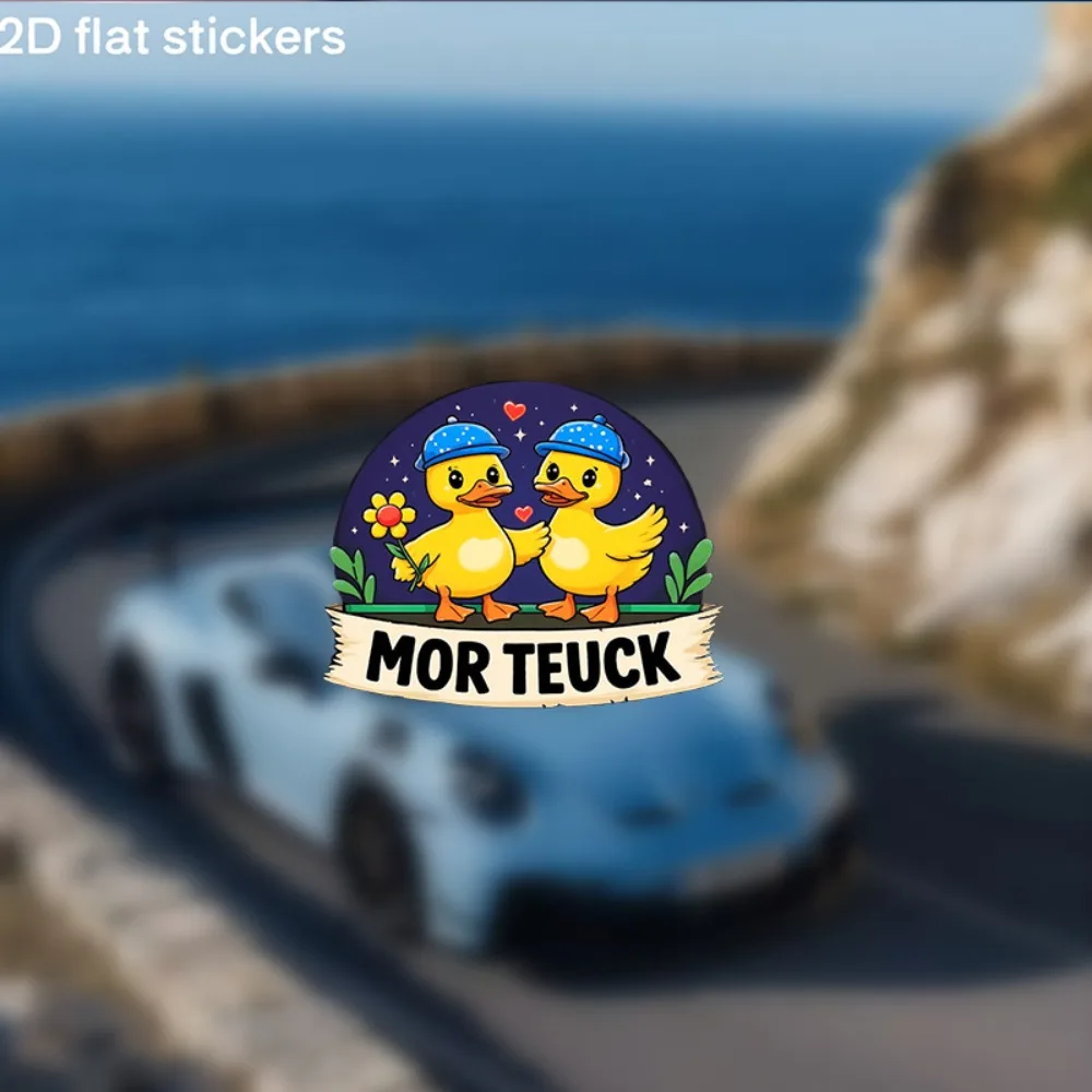 

Cute Duck & Heart Car Stickers Self Adhesive Glossy Plastic Decals with Mor Teuck Design Durable for Cars Laptops Water