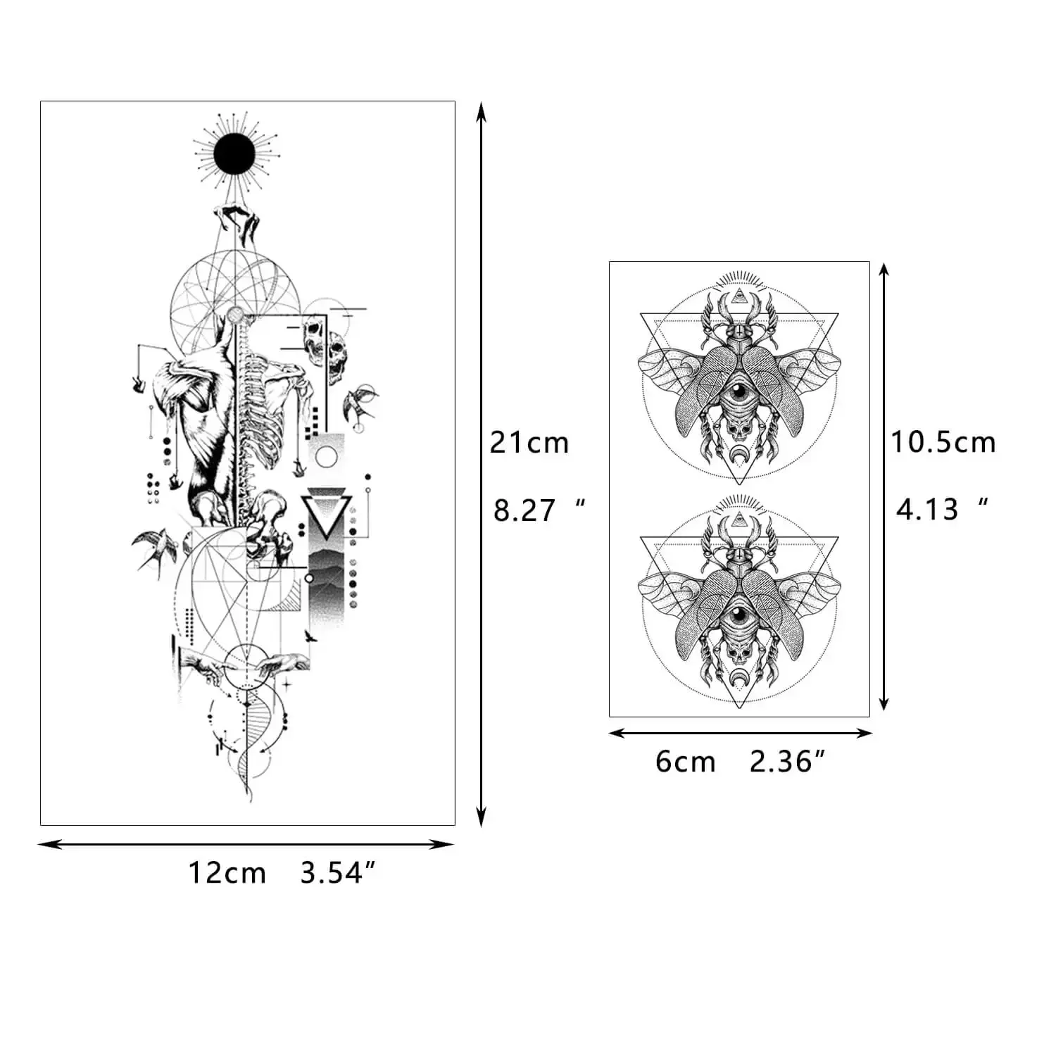 GLARYYEARS tatuaje temporal para hombres, pegatinas de tatuaje realistas de larga duración, calaveras frescas, 12 grandes, 36 pequeños, paquete de 48