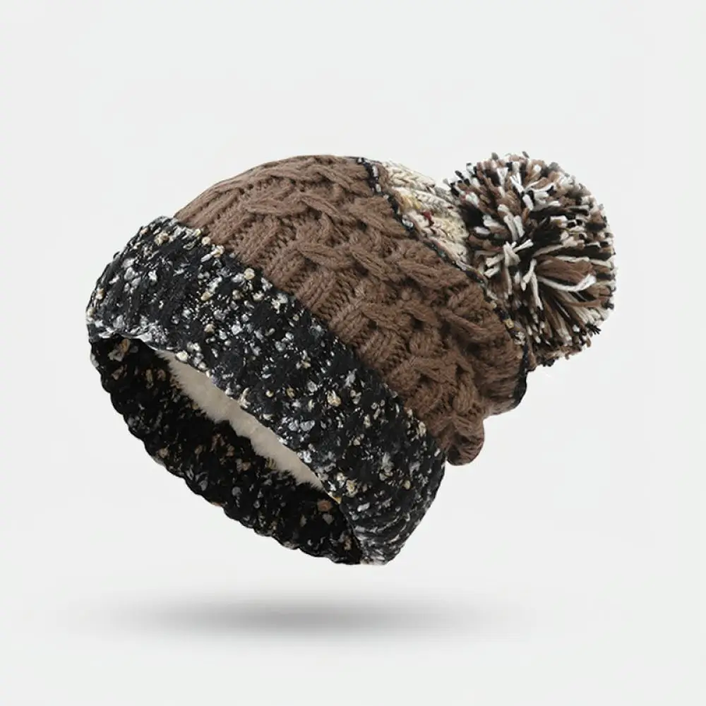 Fleece Lined Knitted Beanie For Winter Unisex Warm Thick Cable Knit Cap Pom Pom Fashion Outdoor Windproof Headwear Gear Style