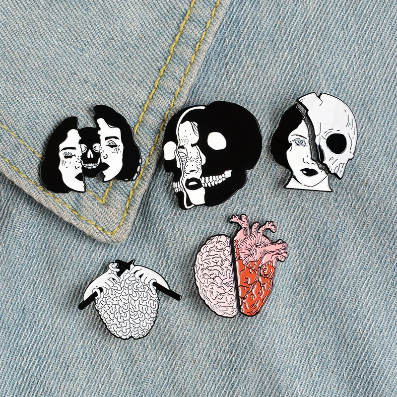 Backpack Clothes Lapel Pins Halloween Badge Punk Jewelry Gift for Friends Divided Faces Enamel  Pins Organ Brain Heart Pines