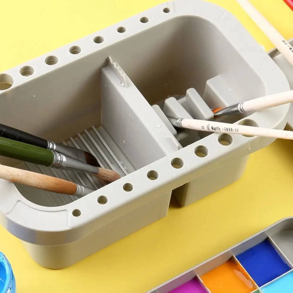 Painting Portable Paint Palette Artists Storage Box with Paint Pallet 16 Holes Paint Brush Holder with Lid Paint Brush Cleaner