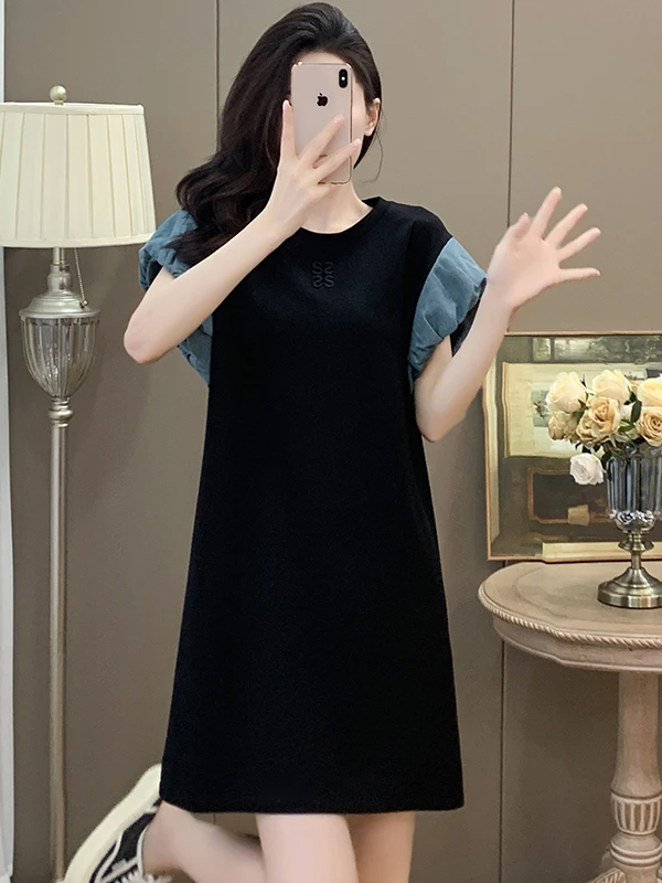 ملابس نسائية صيفية جديدة بسيطة غير رسمية على شكل حرف a ملابس نسائية للتنقل الكورية Sle ort Sve round Ne Dr