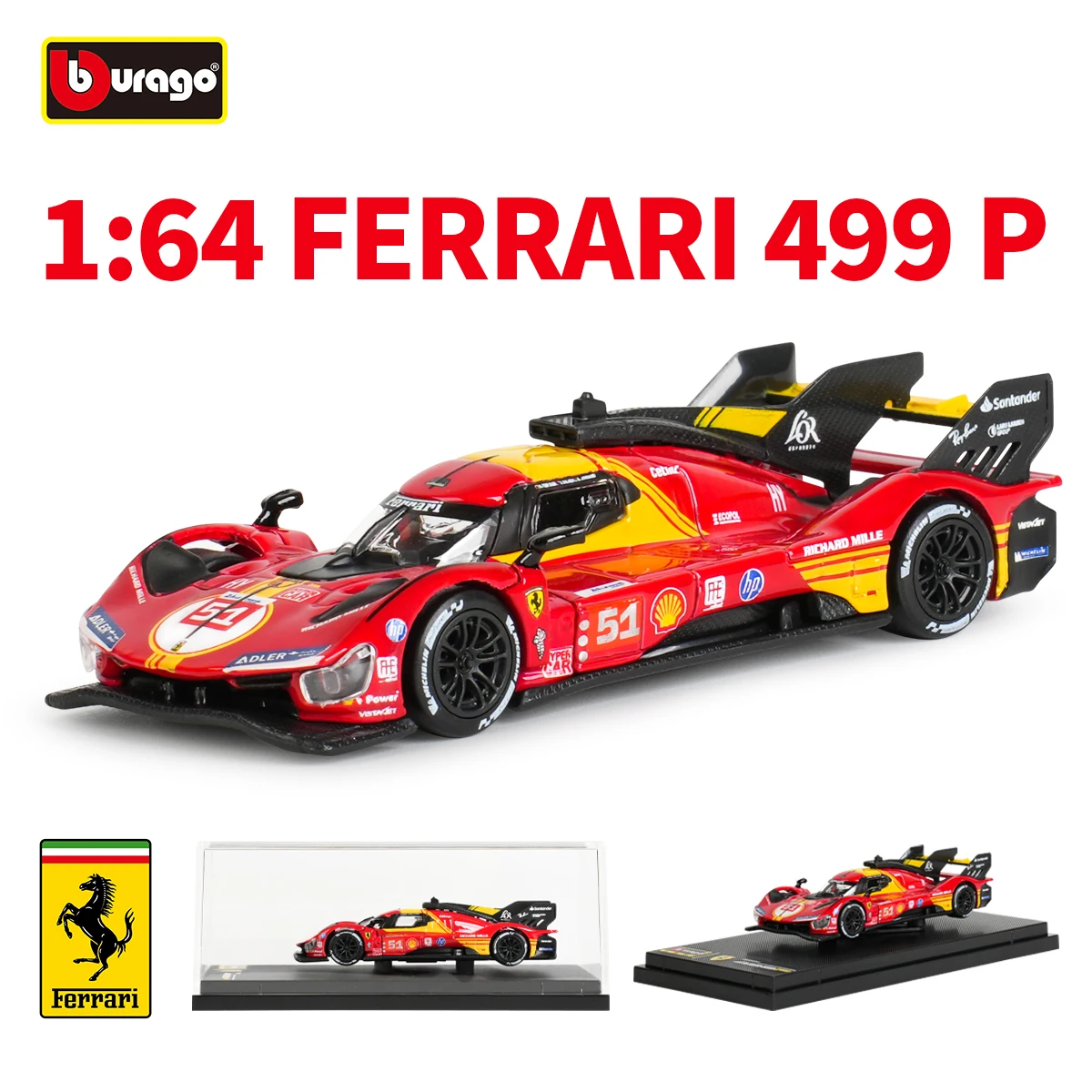 Bburago 1:64 Ferrari 499P 83 51 LMH (2023 24H LE MANS CHAMPION) Veículos de Corrida em Miniatura, Modelo de Carro de Fórmula