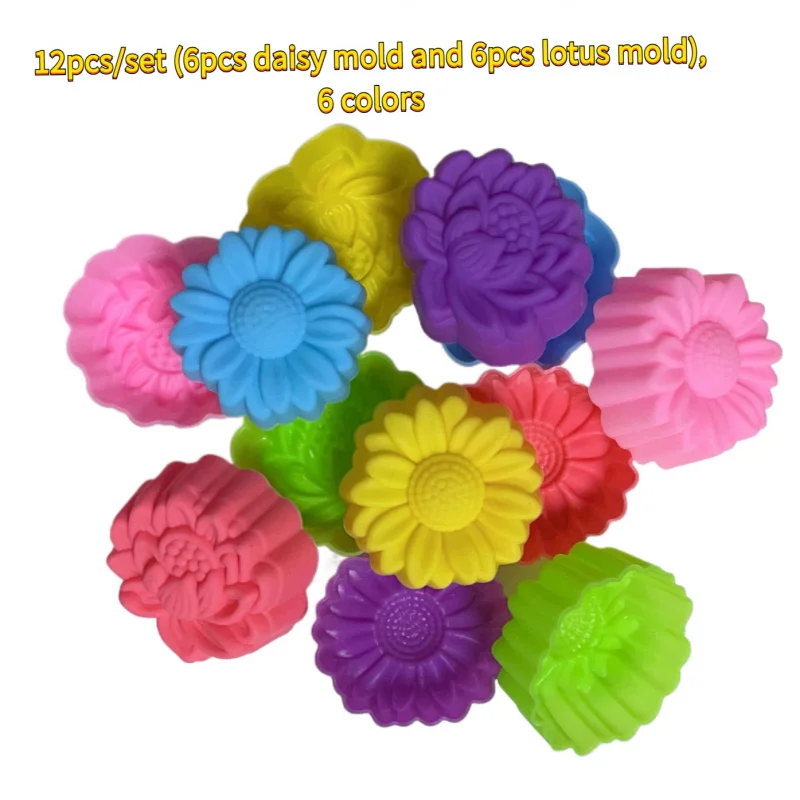 12pcsDaisy and Lotus Silicone Mold Set，6Colors-Candle Fragrance、Plaster、Handmade Soap and Resin Casting Crafts3DDesign