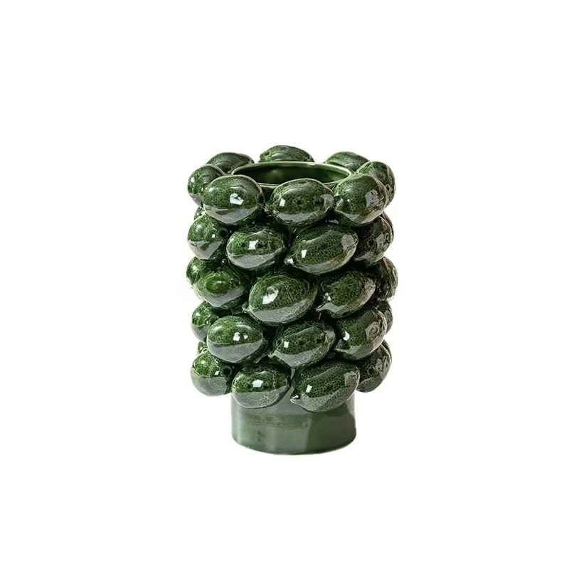 Art lemon vase ceramic, dining table green glaze ceramic vase c