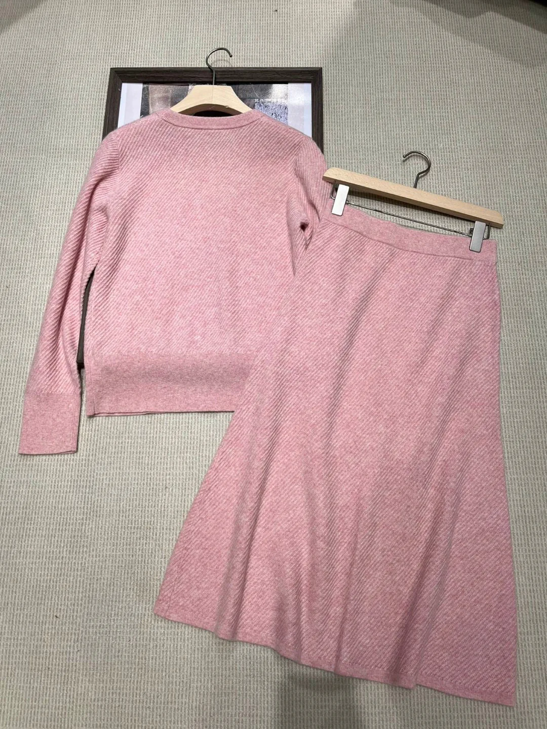 Pure cashmere luxurious casual knitted skirt suit