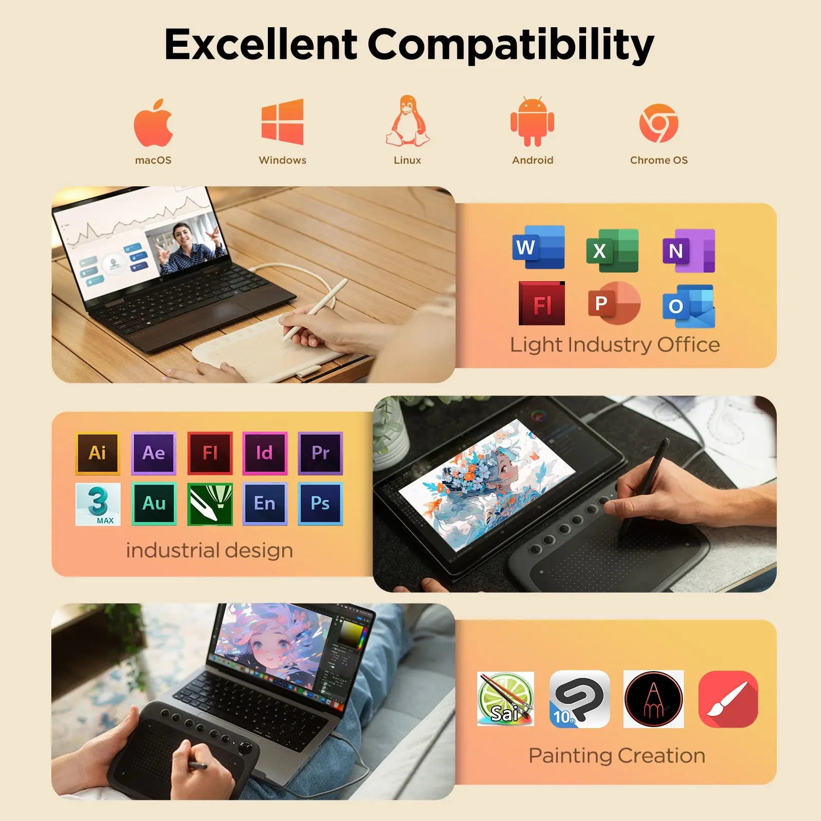 Ugee Q6 Graphic Tablet Drawing Tablet Digital Drawing Board Writing Pad for Children Kids Support Android PC Mac