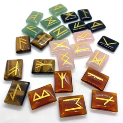 25pcs Natural Stone Divination Quartz Crystal Chakra Lucky Rune Stone Rectangular Healing Meditation Stone Jewelry 15x20 Mm