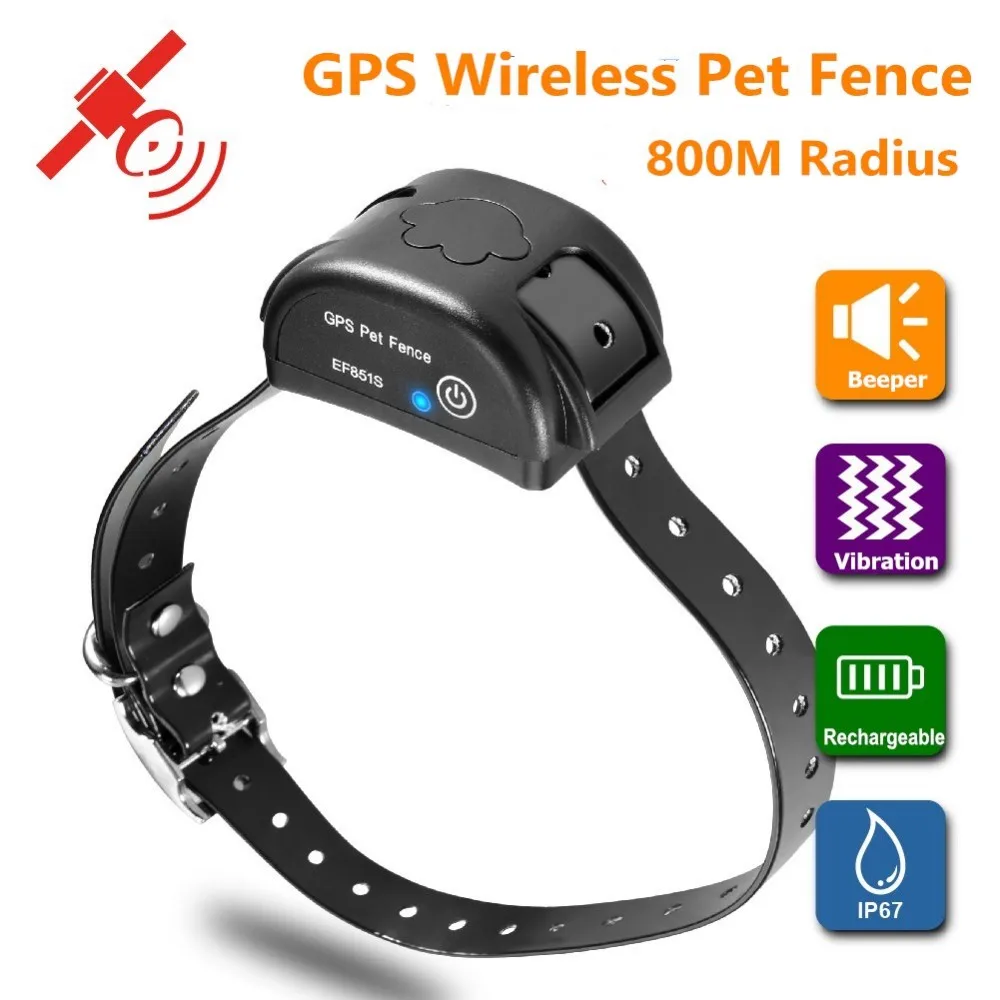 

GPS Wireless Dog Fence Electric Shock Range 100-3300 Ft Adjustable Warning Strength Rechargeable Pet Containment