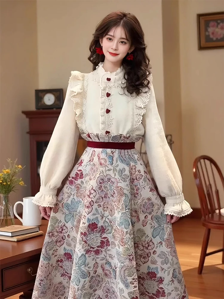 

Retro Lace Collar Blouse Layering Inner Wear Spring New Style Women's Top Autumn Winter Seasonal Long Sleeve Loose Fit Shirt