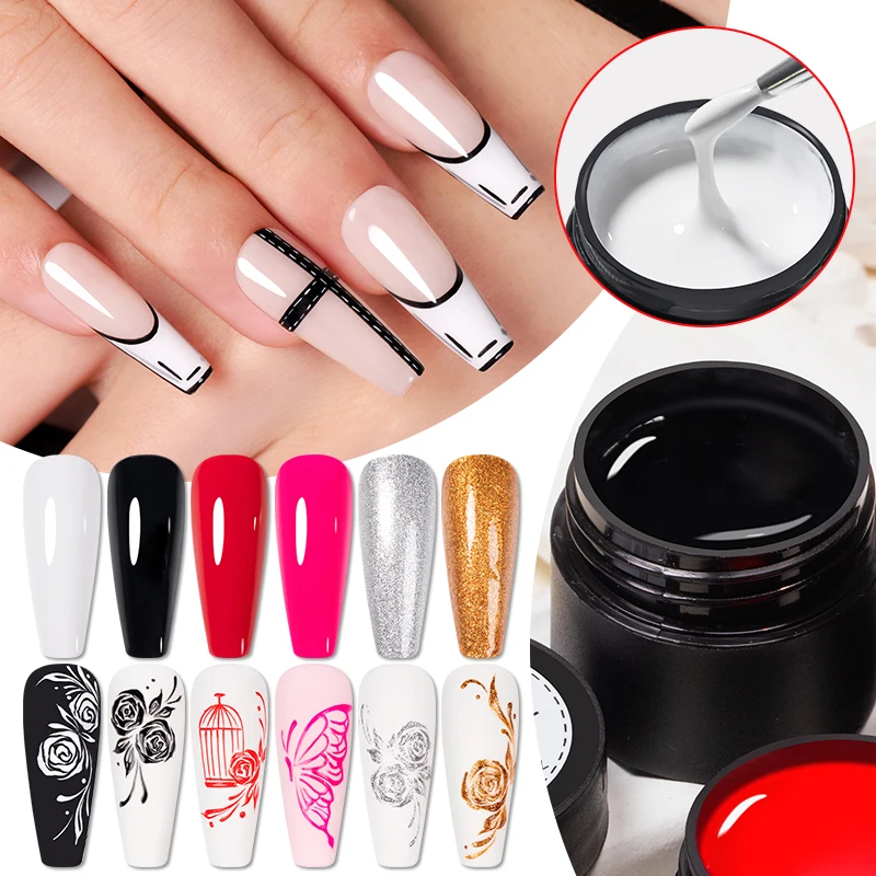 AWStorG 5g 4 In 1 No Wipe Painting Gel Varnish No Flowing Black White Color Painting Liner Nail Art Glitter UV Gel Top Coat Man