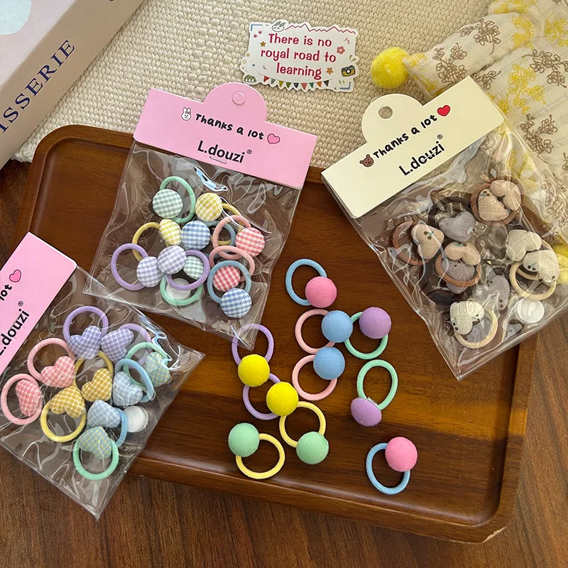 10PCS Candy Color Toddler Kids Thumb Hair Band Plaid Heart Baby Headband Accessories Girl Tie Rope Children Rubber Band Headgear