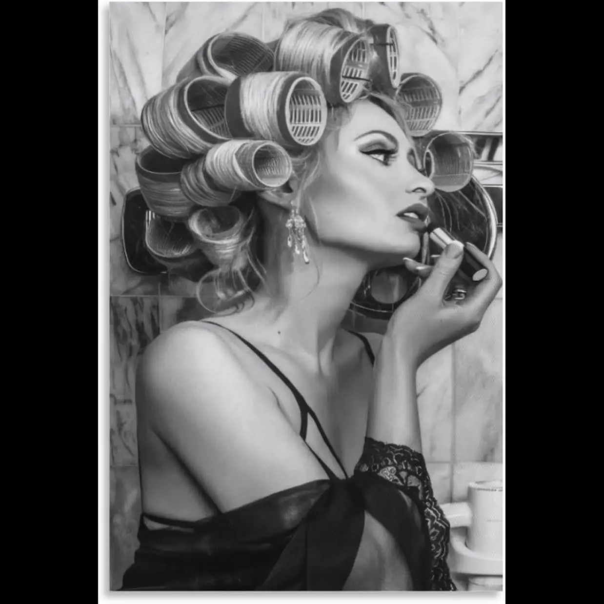 Retro Hair Salon Poster  Black  White Curler Canvas Art Modern Wall Decor for Family Bedroom xinch xcm