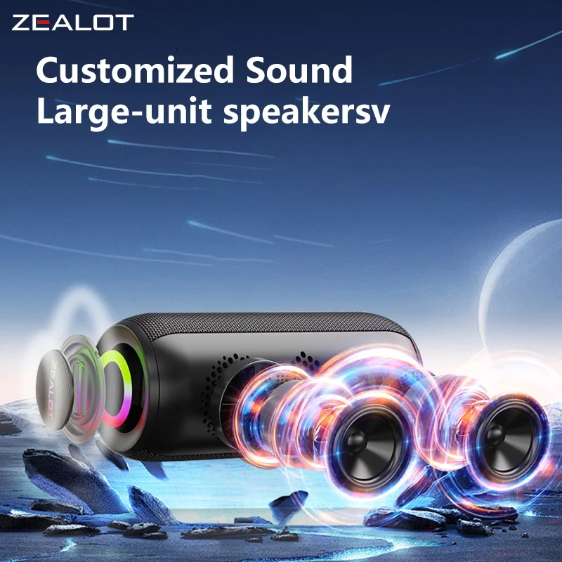 Zealot S32 MAX Outdoor Portable Subwoofer Wireless Speaker,Waterproof IPX 5,Dual Pairing, 3600mAh Battery.