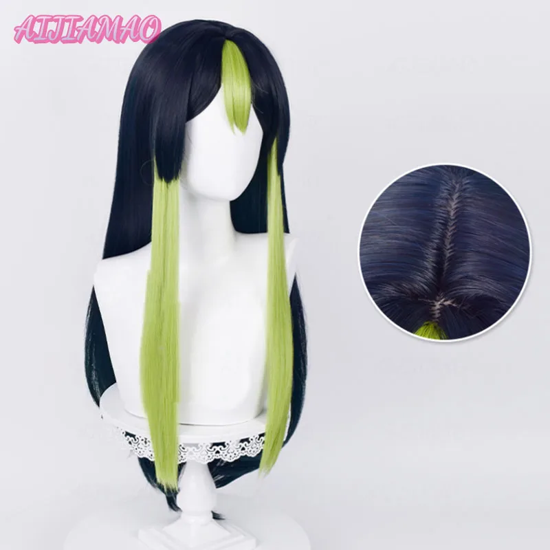Tighnari Cosplay Wig Game Impact Sumeru Female Tighnari Wigs 80cm Wig Tail Heat Resistant Synthetic Wigs + Wig Cap