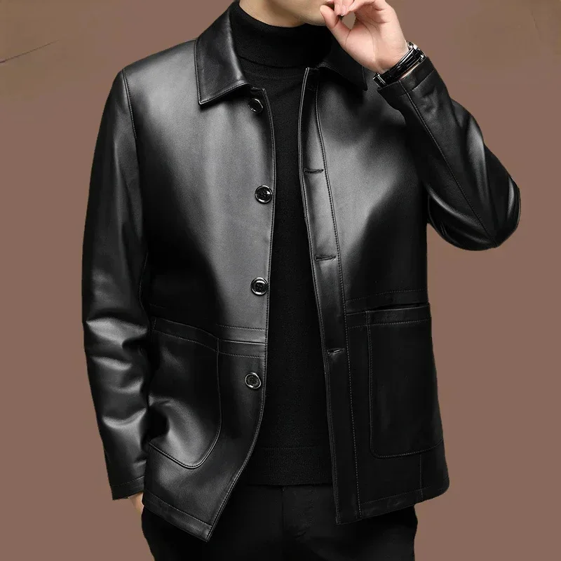 Genuine Sheepskin Leather Jacket for Men Autumn Winter 2025 New Lapel Business Casual Real Jackets Jaqueta De Couro