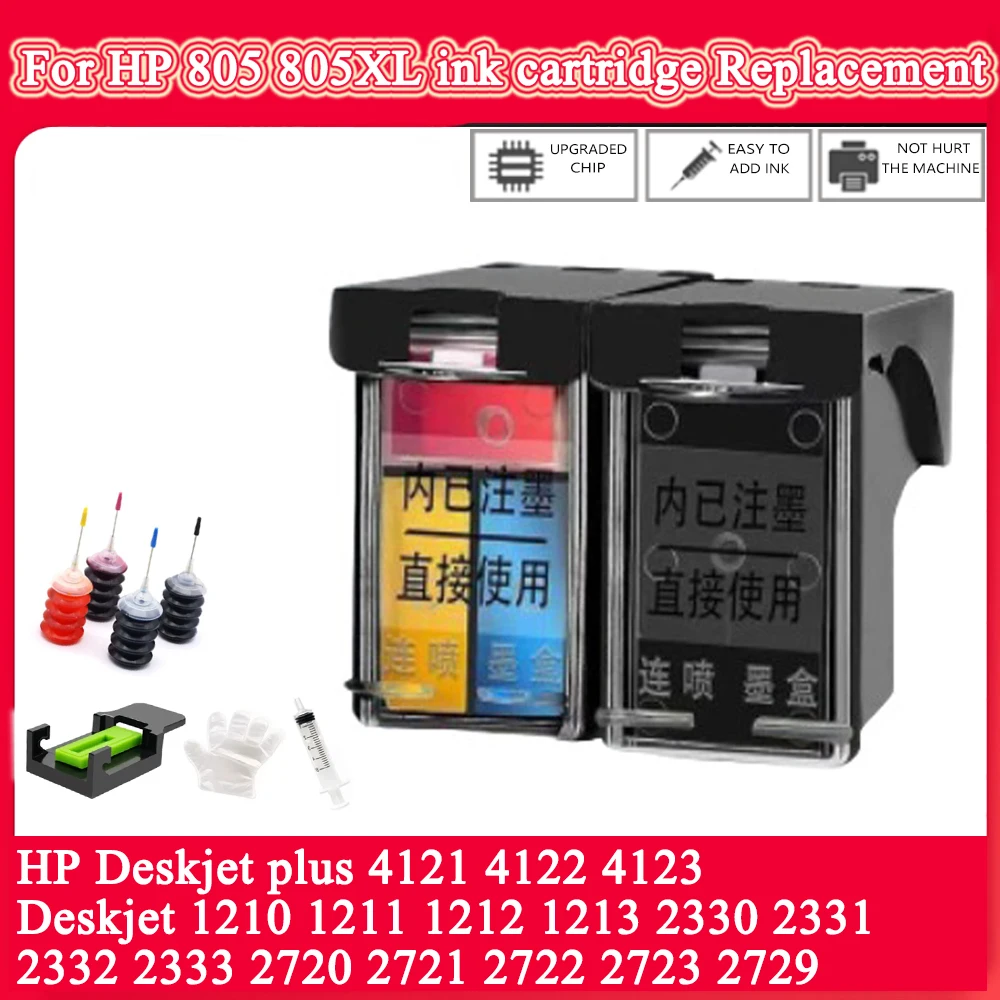 Para cartucho de tinta HP805XL de repuesto para hp805XL para impresoras HP Deskjet 1210 1211 1212 1213 2330 2331 cartucho de tinta recargable
