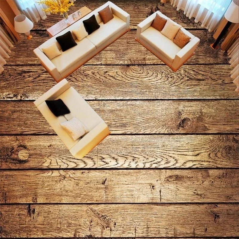 Custom Photo Mural 3D Retro Nostalgic Wooden Board Floor Sticker Floor Tiles self-adhesive Wallpaper Living room TV background
