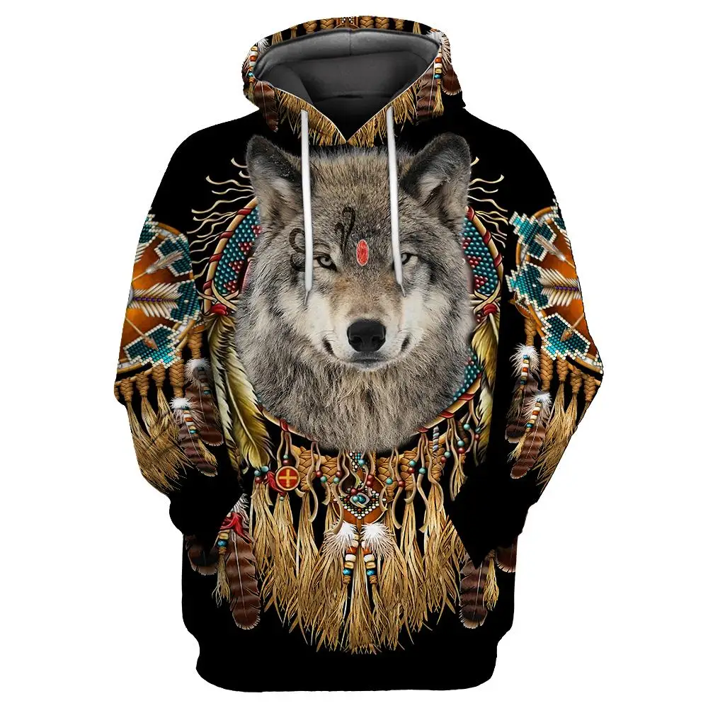 Beautiful Tribal Native Wolf 3D All Over Printed Men Hoodie Autumn Unisex Sweatshirt Pullover Casual Streetwear Big Size