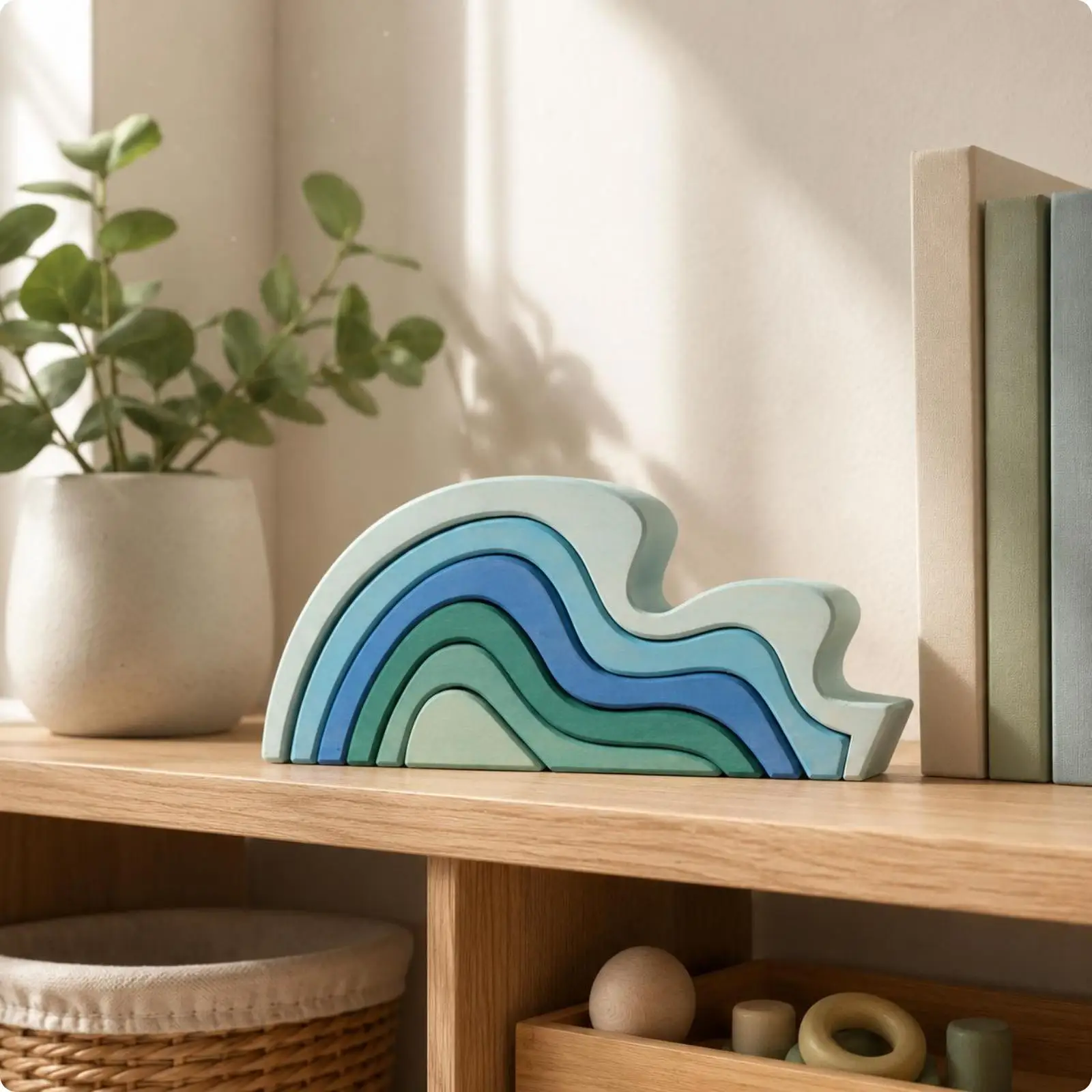 Wooden Wave Layering Toy Piece Sleek Curved Wood Toy Piece Set Fine Hand