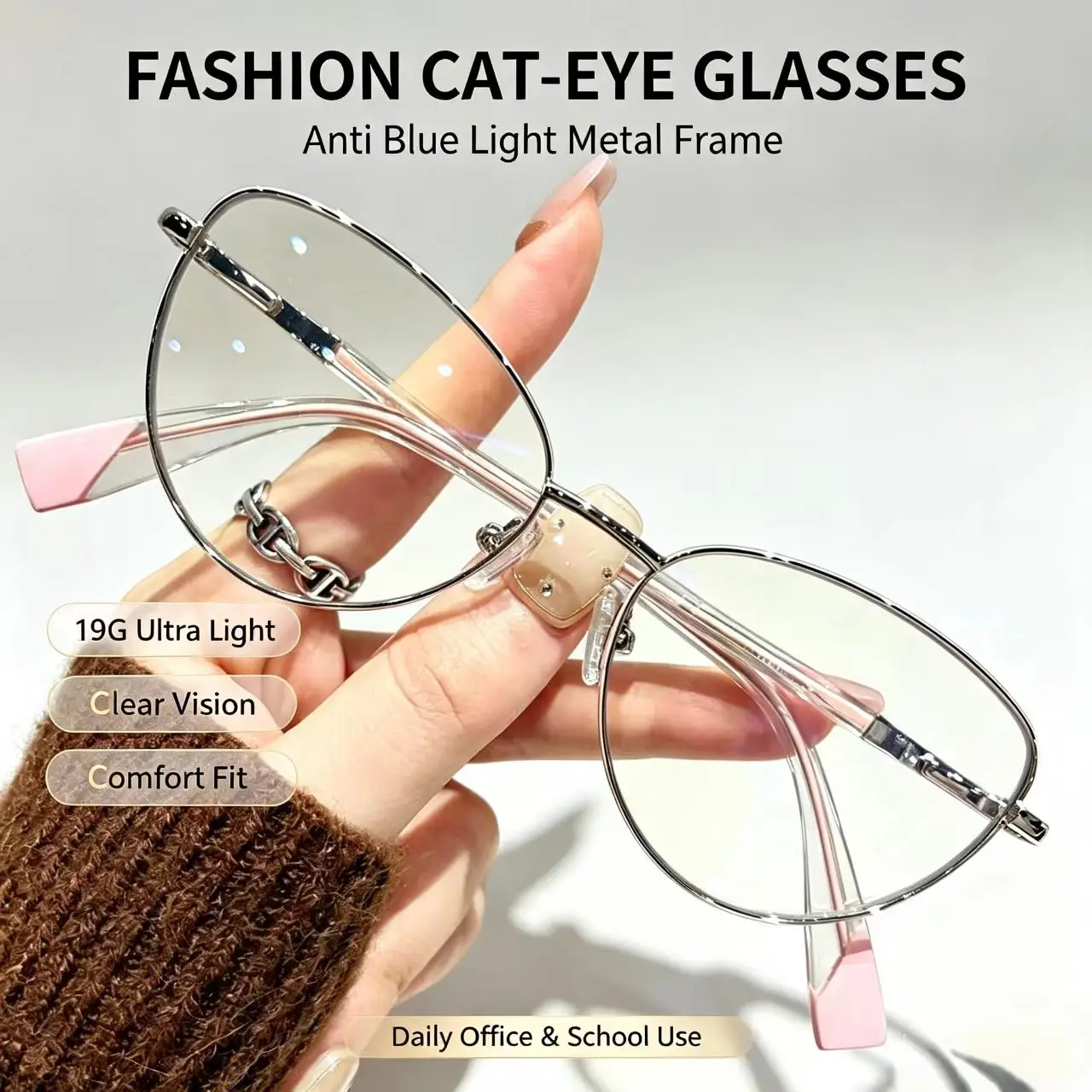 Fashion Cat Eye Anti Blue Light Reading Glasses For Ladies, Ultra Thin Metal Frame Presbyopic Glasses Reduce Eye Fatigue For Scr
