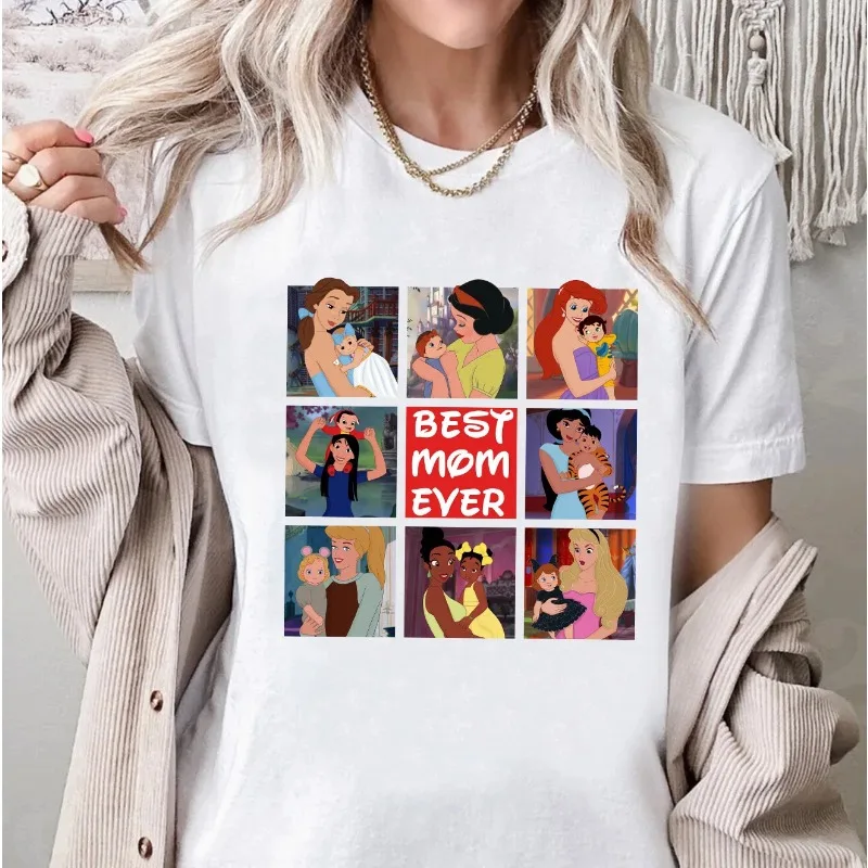 Disney Princess Mom Shirt Pure Cotton T-shirt Four Seasons New Style Unisex Casual Fashion Streetwear