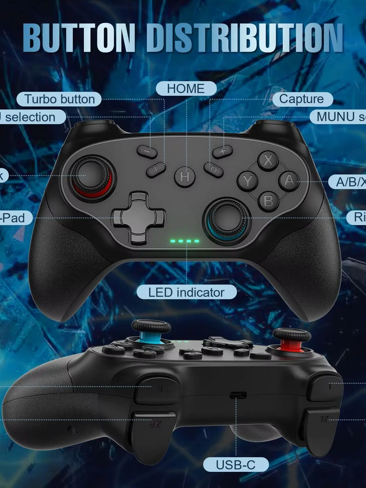 Gamepady do Switch OLED/Lite/PC/Android/IOS Bezprzewodowy Kontroler 6-osiowy Żyroskop Joystick Turbo Podwójna Wibracja Pilot do Gier — zdjęcie produktu 7