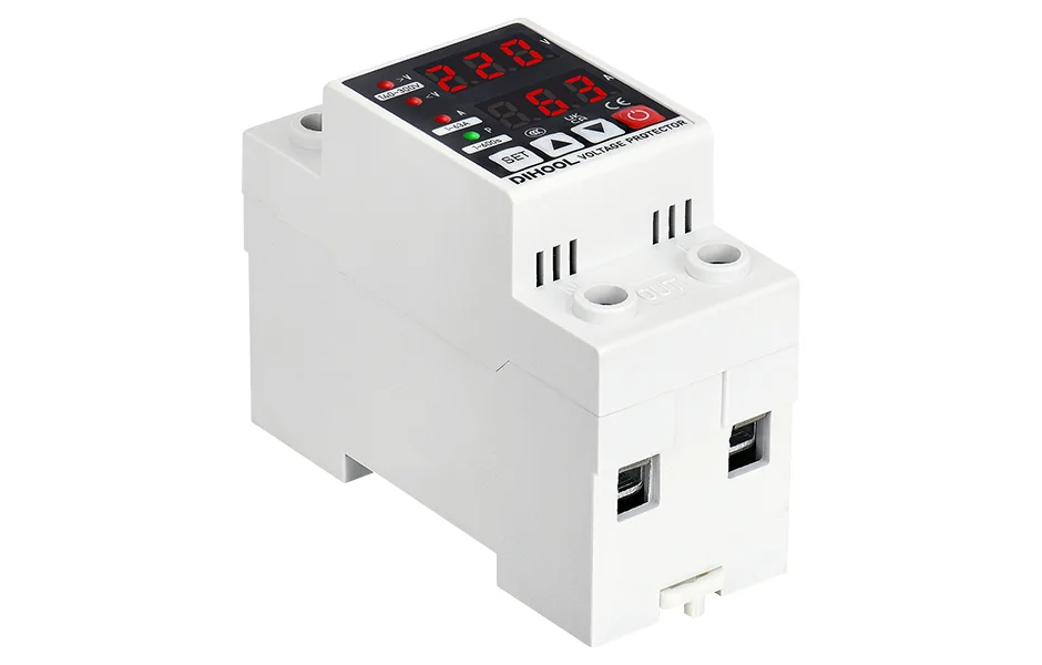 DIN Rail Adjustable Over Under Voltage Current Protective Device AC220V/110V 1-63A Delayed Self Recovery Voltage Protector