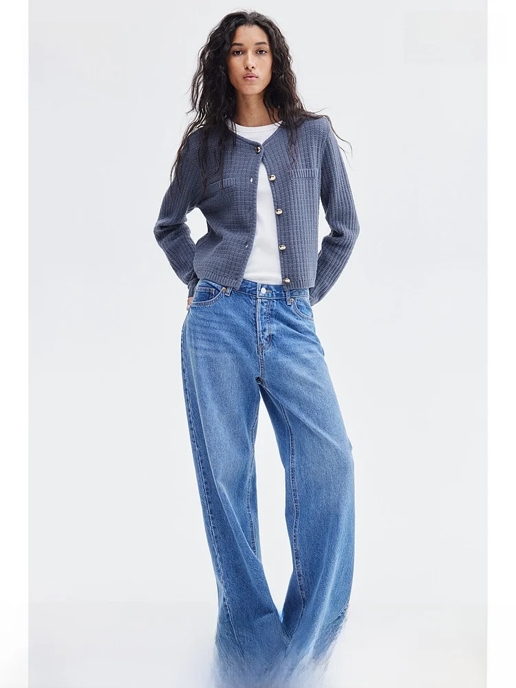 

Ele Knitted Open Cardigan Autumn Cysanthemum Needle Cotton Polyester Blend Long Sve Regular Fit Spring H&M Women's F...