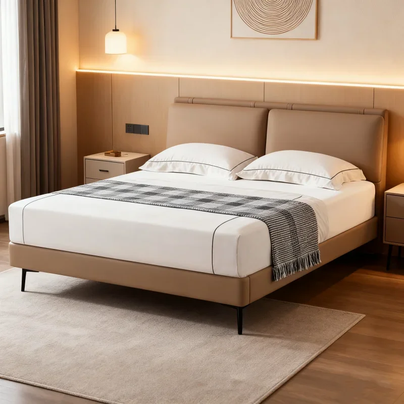 for elegant accommodation hotels, homestays and apartments Custom stylish design modern wood leather bed, suitable