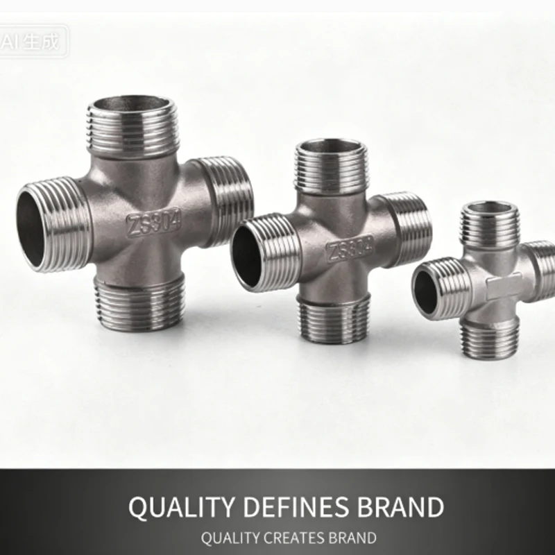 304 Stainless Steel Male Threaded 4 Way Cross Fitting 1/2