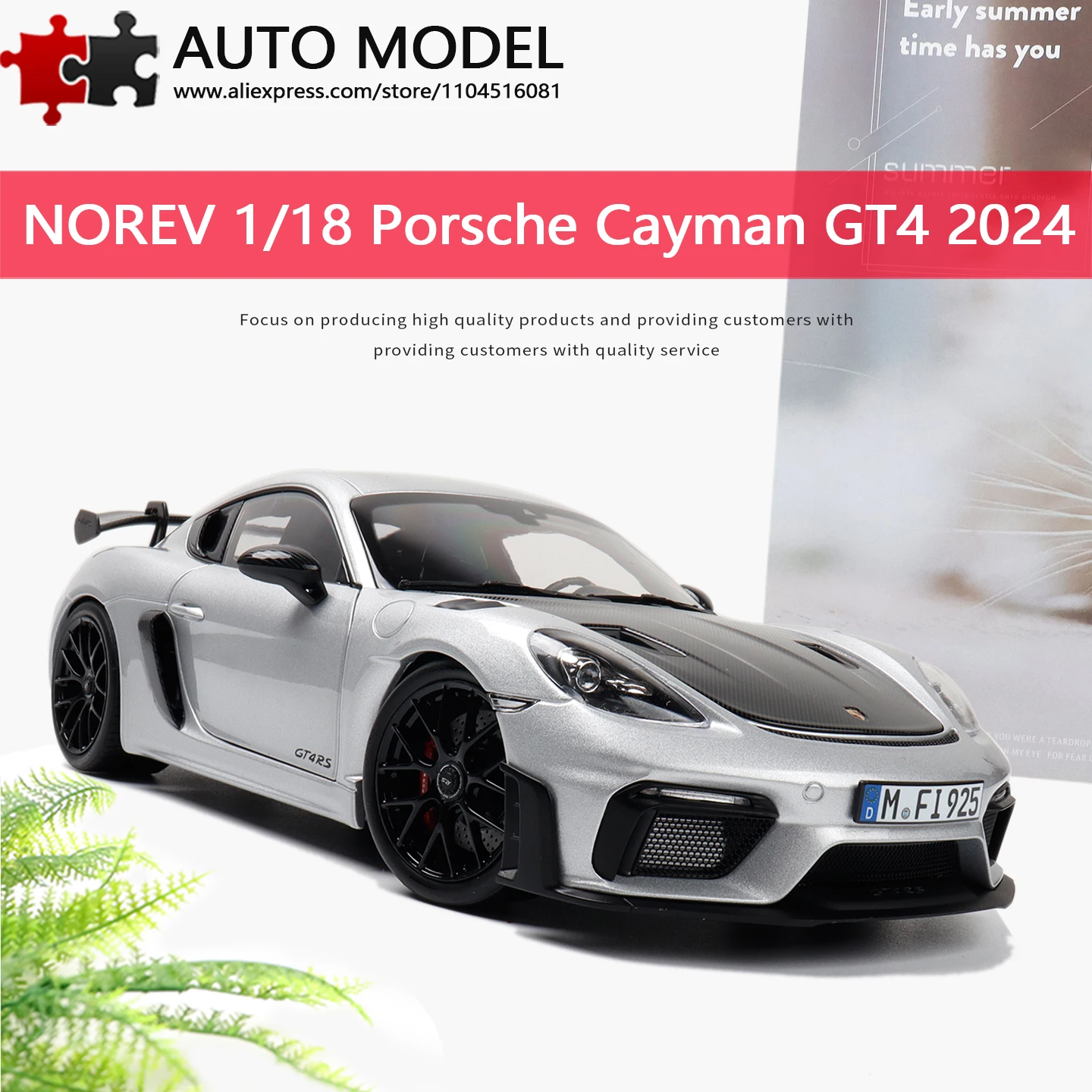 

Norev 1/18 Die-Cast Car Porsche 718 Cayman Gt4 2024 Sliver the Hood for Carbon Fiber Metal Miniature Car Collection Cars Model