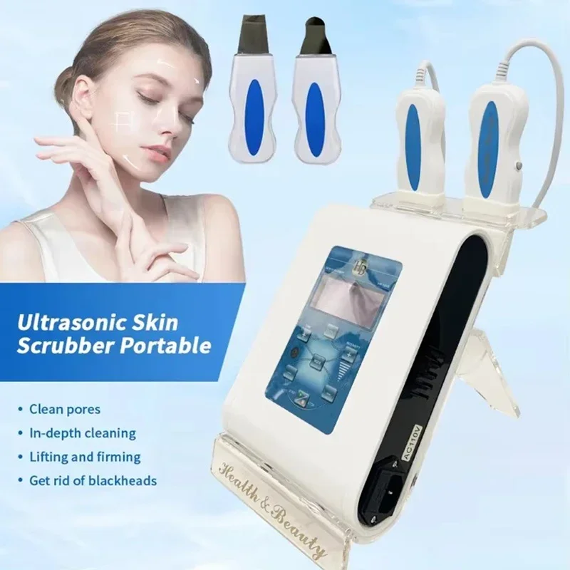 hot !!Portable Double Ultrasonic Ultrasound beauty machines skin peeling scrubber Facial Cleaner Professional Skin Scrubber