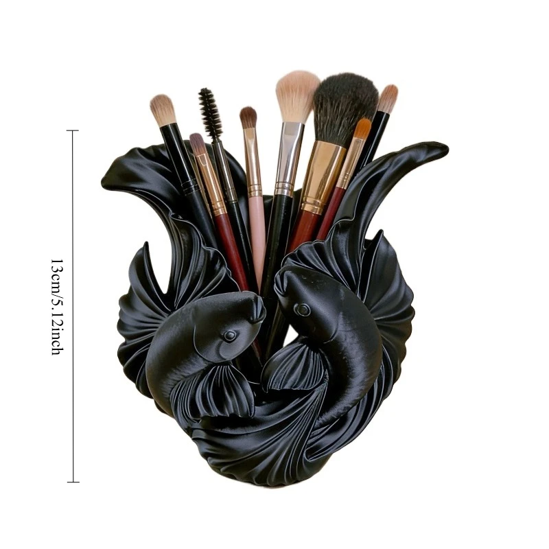 Chinese Style Fish Pen Holder, Desktop Organizer for Makeup Brushes, Lipsticks & Stationery, Decor Gift for Home & Office