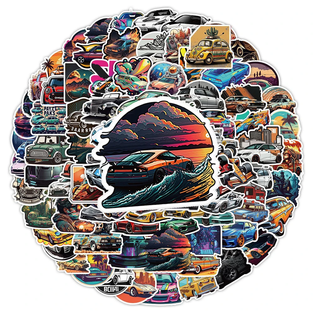 

10/30/50/100pcs Cool Cartoon Racing Car Stickers Funny Colorful Graffiti Decals Phone Bike Luggage Laptop Waterproof Sticker Toy