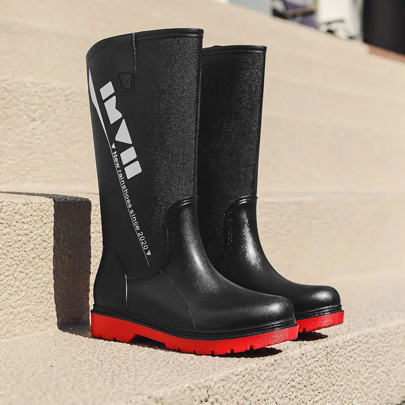 

Мужские резиновые сапоги на массивном полувысоке, нескользящие, с круглым носком, пластиковые, износостойкие, с широкими пальцами, галоши для город 202, дешевая мужская обувь