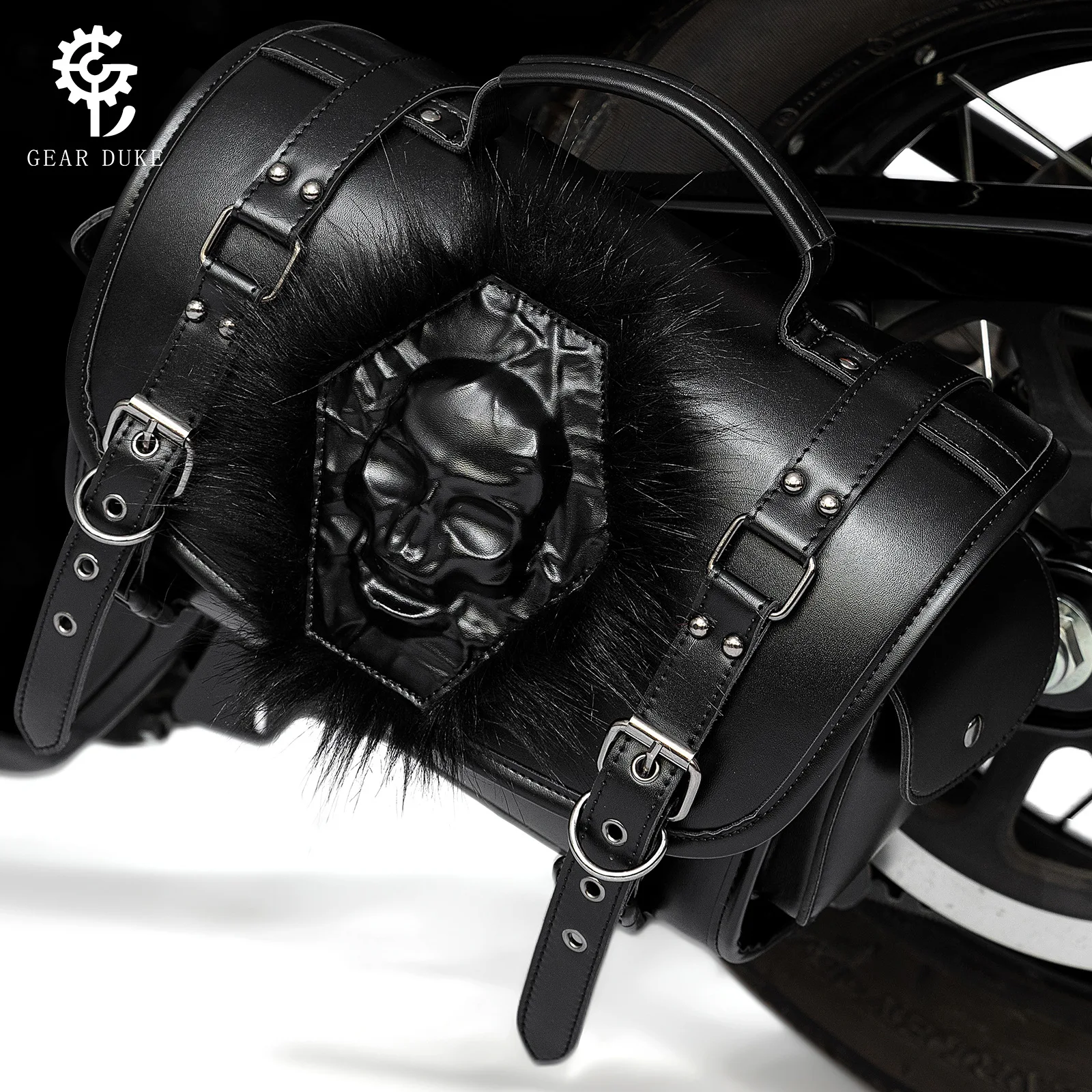 Niche Design Heavy-Duty Knight Tool Bag Motorcycle Travel Equipment Waterproof PU Leather Side Hanging Bag embossing Skull Head