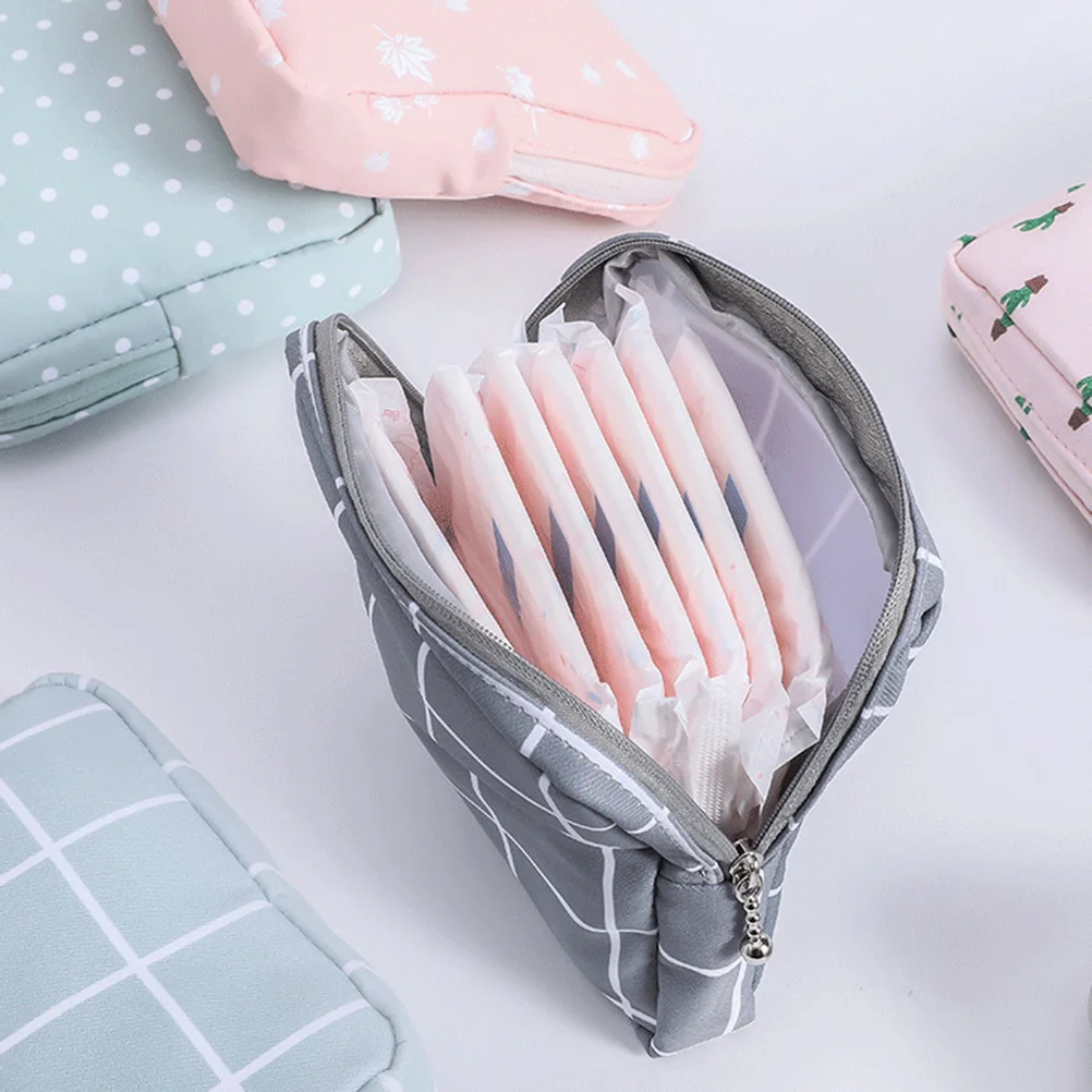

2 pcs Green Plaids Cotton Sanitary Towel Pouch Zippered Storage Bag For Diapers Menstrual Cups Lightweight Travel Coin