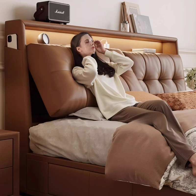 เตียงนวดอเนกประสงค์อัจฉริยะ โครงเตียงควีนไซส์/ดับเบิ้ล ดีไซน์ยุโรปสมัยใหม่ พร้อมที่เก็บของ หนังคุณภาพสูง ปลอดภัย ดีไซน์โดดเด่น เฟอร์นิเจอร์สุดพิเศษ