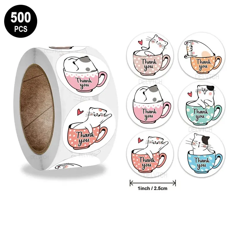 500Pcs/Roll Kawaii Cartoon Cat Children Stationery Sticker Label Student Motivational Encourage Reward Kids DIY Decoration Decal