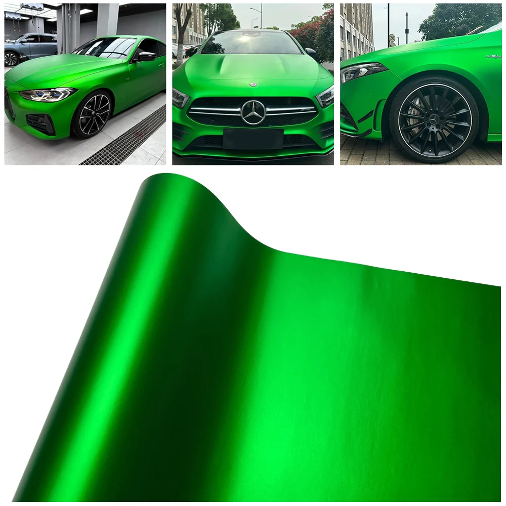 Green Chrome Vinyl Car Wrap Satin Matte Film Air Bubble Free for Vehicle Motorcycle Bike