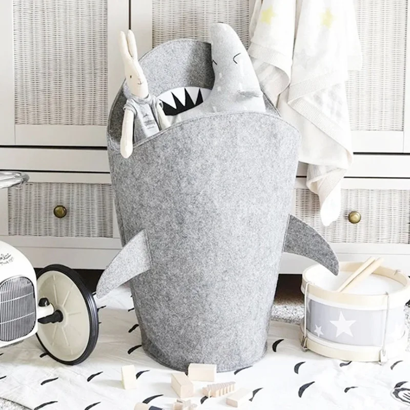 1PC Cute Shark Shaped Kids Toy Storage Basket Multi-Functional Premium Felt Home Laundry for Baby Toys and Clothing