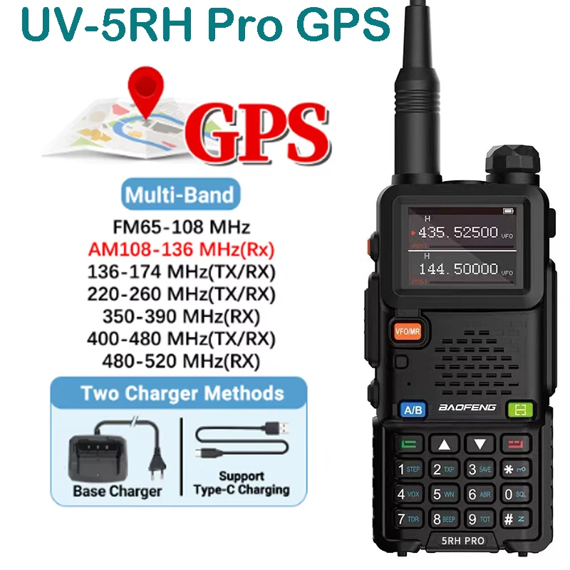 BAOFENG Original UV-5RH PRO GPS Walkie Talkie Multi Band Wireless Copy Frequency Type-C NOAA Upgrade UV-17 Pro Gps Ham Radio